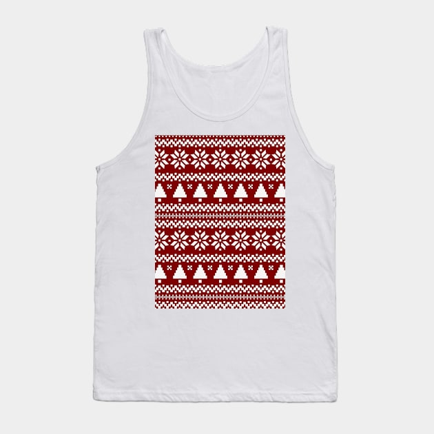 Dark Christmas Candy Apple Red Nordic Trees Stripe in White Tank Top by podartist